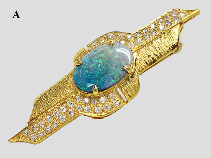 04323.0 - Sterling Silver Gold Plated Brooch Set with 16 x 10 mm White Opal OR solid Semi-Black Opal and CZ in various qualities and prices