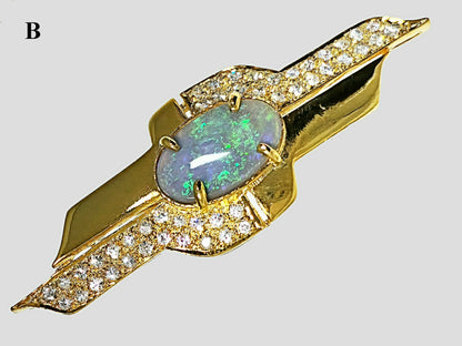 04323.0 - Sterling Silver Gold Plated Brooch Set with 16 x 10 mm White Opal OR solid Semi-Black Opal and CZ in various qualities and prices