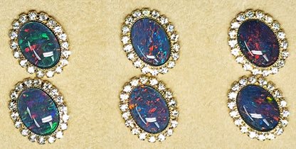 04041.0 - Gold Plated Clip-on and Post types Earrings for sale Set with 14x10 mm Natural Australian Opal Triplet Surrounded with Rhinestones