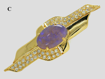 04323.0 - Sterling Silver Gold Plated Brooch Set with 16 x 10 mm White Opal OR solid Semi-Black Opal and CZ in various qualities and prices
