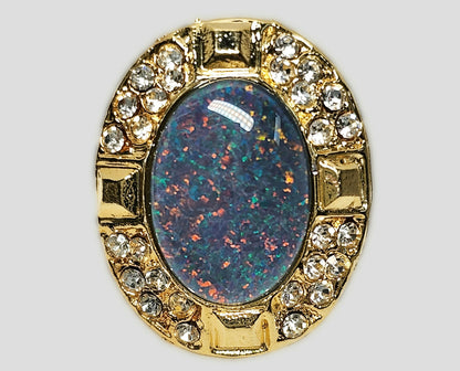 04546.0 - Gold Plated Ring with Adjustable Finger Size set with 18 x 13 mm Australian Opal Triplet and simulated Diamonds, glass Diamantees