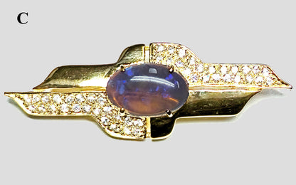 04323.0 - Sterling Silver Gold Plated Brooch Set with 16 x 10 mm White Opal OR solid Semi-Black Opal and CZ in various qualities and prices