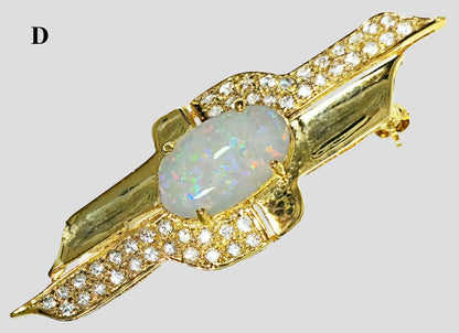 04323.0 - Sterling Silver Gold Plated Brooch Set with 16 x 10 mm White Opal OR solid Semi-Black Opal and CZ in various qualities and prices
