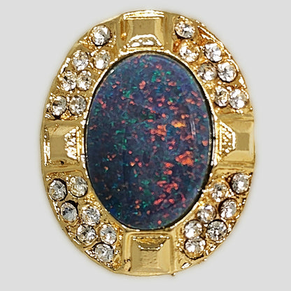 04546.0 - Gold Plated Ring with Adjustable Finger Size set with 18 x 13 mm Australian Opal Triplet and simulated Diamonds, glass Diamantees