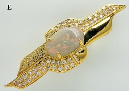 04323.0 - Sterling Silver Gold Plated Brooch Set with 16 x 10 mm White Opal OR solid Semi-Black Opal and CZ in various qualities and prices
