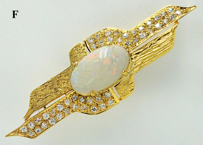 04323.0 - Sterling Silver Gold Plated Brooch Set with 16 x 10 mm White Opal OR solid Semi-Black Opal and CZ in various qualities and prices