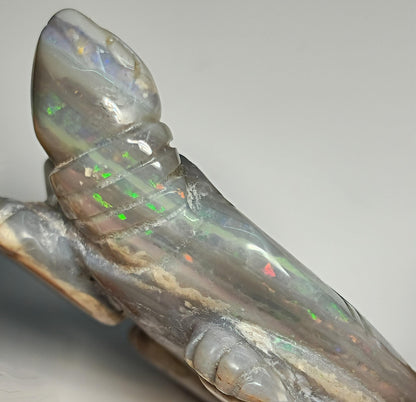 04083.0 - Australian solid grey Opal turtle carving Potential to recut for more colour 229.79 carats colourful ornament 60 x 45 mm