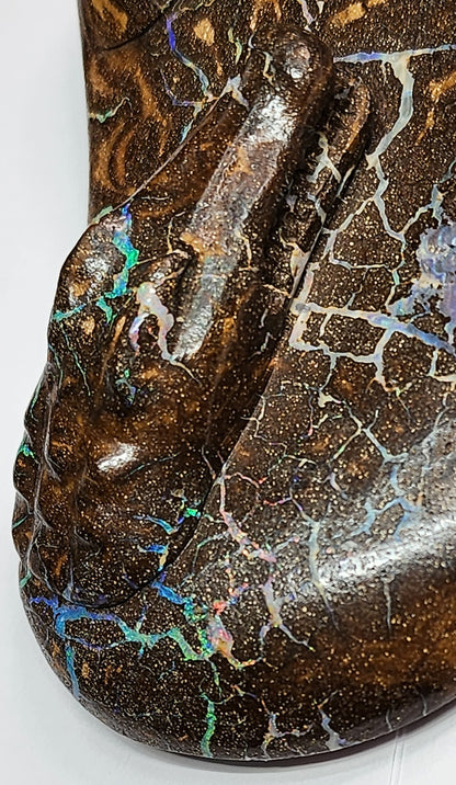 04938.0 - Boulder Opal Carving One pen desk set with two crocodiles on the river bank Opal runs throughout the whole piece