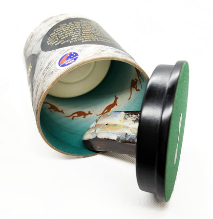 11690.1 - Boulder Opal "Monolith" Mounted on round black woden base with Gold plated engraved plaque and shipping/presentation boxs for sale