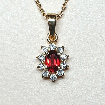 53440.0 - Sterling Silver Gold Plated Pendant with 1 Garnet and 10 Cubic Zirconia on 45cm G/P Sterling Silver Chain packaged in a Gift Card