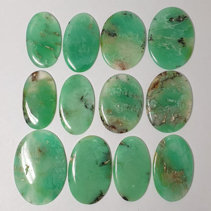 53531.0 - 4 lots with 3 pieces each of Natural Australian Oval Cut Cabochon Chrysoprase Size from 35 x 21 mm to 46 mm x 33mm Large but thin