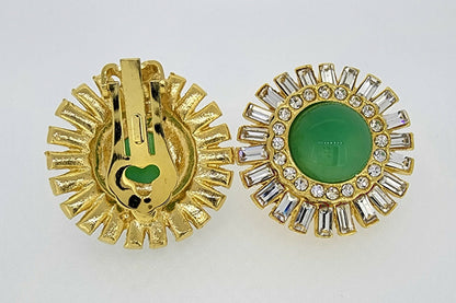 53660.0 - One Pair of Gold Plated Clip-On Earrings Set with a 12 mm Round Cabochon Cut High Quality Natural Australian Chrysoprase from Qld