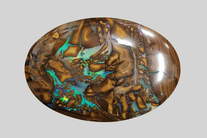 53682.0 - Australian Queensland Boulder Opal 77.10 cts 49mm Long x 33mm Wide x 5.4mm Deep Double Sided Perfect Bola Slide Size Unique Gem