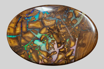 53682.0 - Australian Queensland Boulder Opal 77.10 cts 49mm Long x 33mm Wide x 5.4mm Deep Double Sided Perfect Bola Slide Size Unique Gem