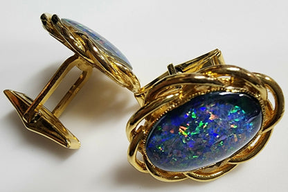 53942.0 - Gold Plated Sterling Silver Cuff Links set with Australian Made 18x13 mm Opal Triplets
