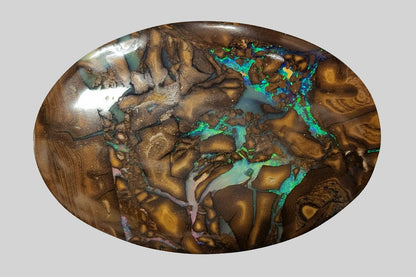 53682.0 - Australian Queensland Boulder Opal 77.10 cts 49mm Long x 33mm Wide x 5.4mm Deep Double Sided Perfect Bola Slide Size Unique Gem