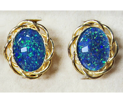 53942.0 - Gold Plated Sterling Silver Cuff Links set with Australian Made 18x13 mm Opal Triplets