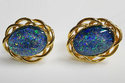 53942.0 - Gold Plated Sterling Silver Cuff Links set with Australian Made 18x13 mm Opal Triplets