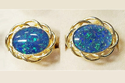 53942.0 - Gold Plated Sterling Silver Cuff Links set with Australian Made 18x13 mm Opal Triplets
