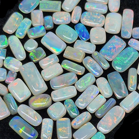 53952.0 - One Wholesale Lot of 70 Pieces Mixed Sizes and Mixed Qualities Australian Cushion and Baguette Cut Solid White Opal 37.31 Carats