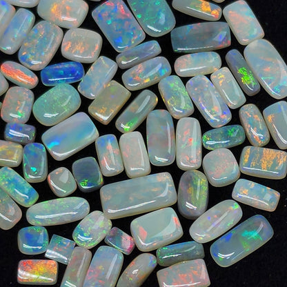 53952.0 - One Wholesale Lot of 70 Pieces Mixed Sizes and Mixed Qualities Australian Cushion and Baguette Cut Solid White Opal 37.31 Carats