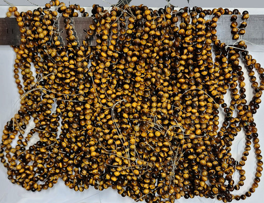 53991.0 - 40 cm Tiger's Eye Necklace 6 mm Round Beads Temporarily strung Very uniform quality Wholesale lots at reduced prices