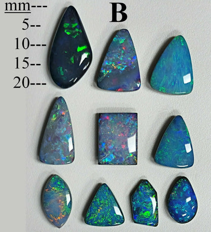 54073.0 - Unusual shaped Opal Doublets Made in Australia from Natural Australian Opal Lot A is 7 pcs 32.29 cts, Lot B is 10 pcs 26.98 cts