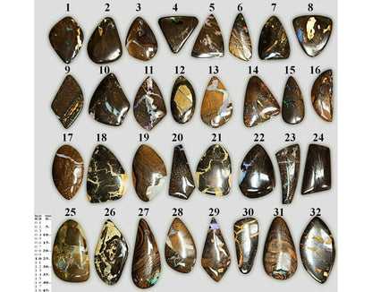 54103.0 - Australian Queensland Boulder Opal Free shaped cut 30 pieces Large stones 20 - 40mm long x 15 - 30mm wide 839.4 cts Select pieces