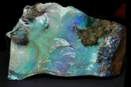 54081.0 - Australian Rough Boulder Opal specimen with the whole side covered with Opal and a flat base makes for a perfect ornamental piece