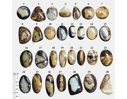 54104.0 - Oval and free cut Australian Queensland Boulder Opal cabochons 30 pieces 293.60 cts From 15 to 20 mm long and from 10 - 17 mm wide