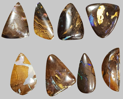 54103.0 - Australian Queensland Boulder Opal Free shaped cut 30 pieces Large stones 20 - 40mm long x 15 - 30mm wide 839.4 cts Select pieces
