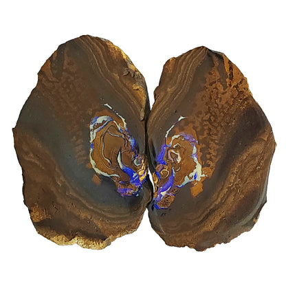 54105.0 - Twin slabs of matching Australian Queensland Boulder Opal 382.27 cts Each about 75 x 45 x 5 mm thick Photos under different lights