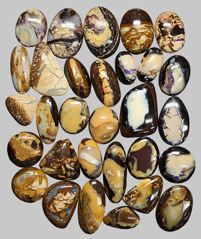 54104.0 - Oval and free cut Australian Queensland Boulder Opal cabochons 30 pieces 293.60 cts From 15 to 20 mm long and from 10 - 17 mm wide