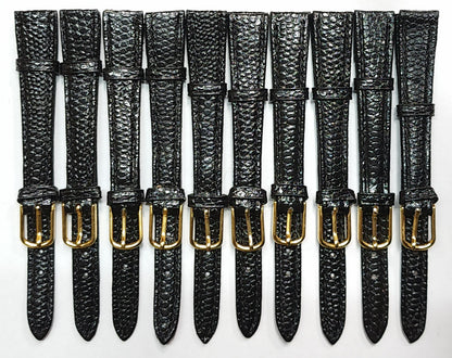 53657.0 - One Lot of 15 Black Leather Watch Straps 21cm Long and 15mm Wide