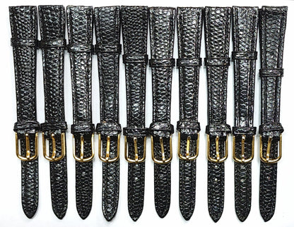 53657.0 - One Lot of 15 Black Leather Watch Straps 21cm Long and 15mm Wide