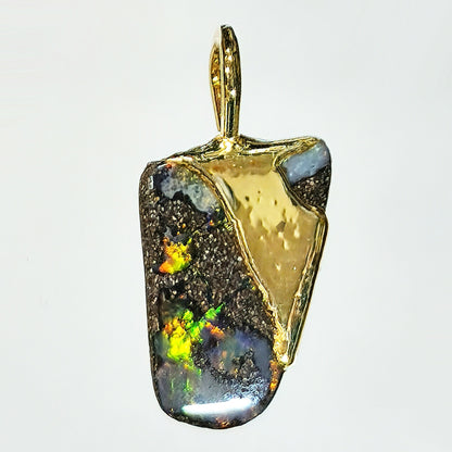 54446.0 - Boulder Opal in 999 Silver Created by SilverForm's special process in the 1970's then Gold Plated No longer made and few available