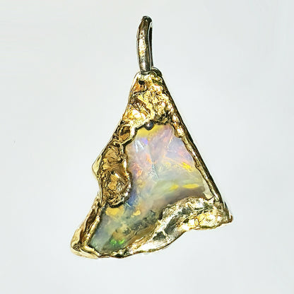 54446.0 - Boulder Opal in 999 Silver Created by SilverForm's special process in the 1970's then Gold Plated No longer made and few available