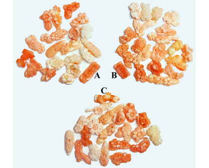 54015.0 - 3 Wholesale lots of 20 Natural non-treated Coral carvings from Taiwan for sale Sizes from 15 mm - 25 mm Total carat weight 208.73
