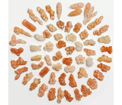 54015.0 - 3 Wholesale lots of 20 Natural non-treated Coral carvings from Taiwan for sale Sizes from 15 mm - 25 mm Total carat weight 208.73