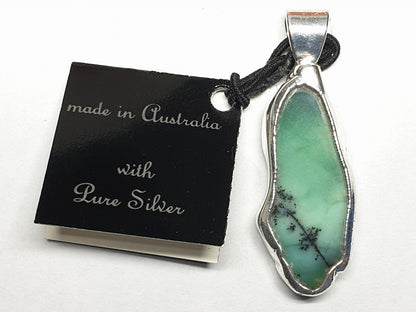 53448.0 - Hand Crafted 925 Silver and Pure Silver Pendant with Australian Chrysoprase from Queensland Made in Australia,  NOT made with COPPER!!