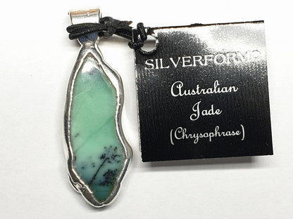 53448.0 - Hand Crafted 925 Silver and Pure Silver Pendant with Australian Chrysoprase from Queensland Made in Australia,  NOT made with COPPER!!