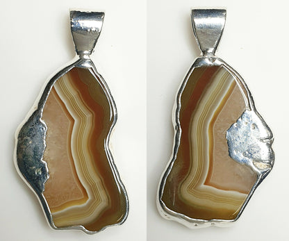 53605.2 – ONE Australian Made "SilverForm" Pendant with Agate from Agate Creek Qld set in PURE Silver + Complimentary Box and Plated Chain