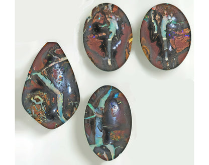 54095.0 - 4 Piece set of Australian Queensland Boulder Opal Earrings 24x18 mm + Pendant 31x21 mm + Ring 26x15 mm Total weight 68.30 carats