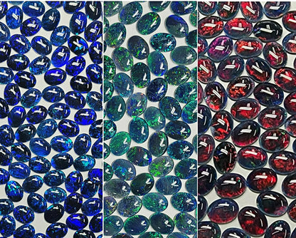 53946.0 - 8x6 mm Oval Cut Australian Opal Triplets For Sale in either Blue or Green or Red Colour or in a Combination of All Three Colours