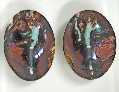 54095.0 - 4 Piece set of Australian Queensland Boulder Opal Earrings 24x18 mm + Pendant 31x21 mm + Ring 26x15 mm Total weight 68.30 carats