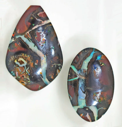 54095.0 - 4 Piece set of Australian Queensland Boulder Opal Earrings 24x18 mm + Pendant 31x21 mm + Ring 26x15 mm Total weight 68.30 carats