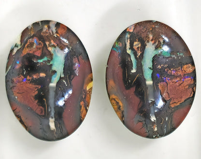 54095.0 - 4 Piece set of Australian Queensland Boulder Opal Earrings 24x18 mm + Pendant 31x21 mm + Ring 26x15 mm Total weight 68.30 carats