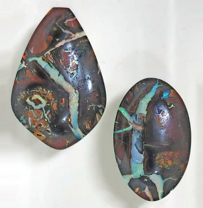 54095.0 - 4 Piece set of Australian Queensland Boulder Opal Earrings 24x18 mm + Pendant 31x21 mm + Ring 26x15 mm Total weight 68.30 carats