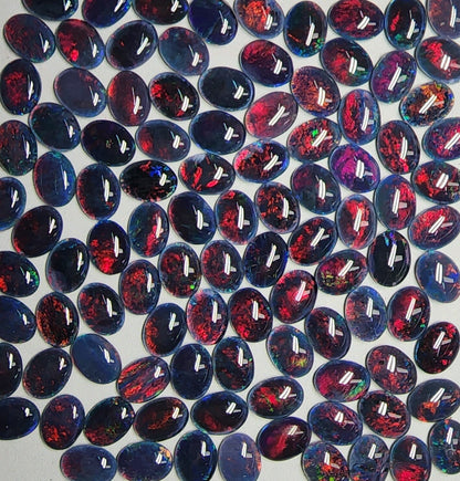53946.0 - 8x6 mm Oval Cut Australian Opal Triplets For Sale in either Blue or Green or Red Colour or in a Combination of All Three Colours