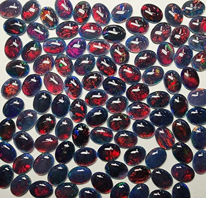 53946.0 - 8x6 mm Oval Cut Australian Opal Triplets For Sale in either Blue or Green or Red Colour or in a Combination of All Three Colours